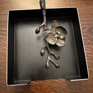 Michael Aram Black Orchid Cocktail Napkin Holder Rare Metal Tabletop Decor
